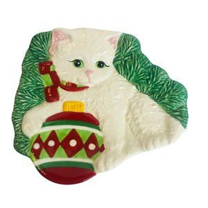 Fitz and Floyd Yuletide Kitten Cat Snack Plate Christmas Holiday Decor